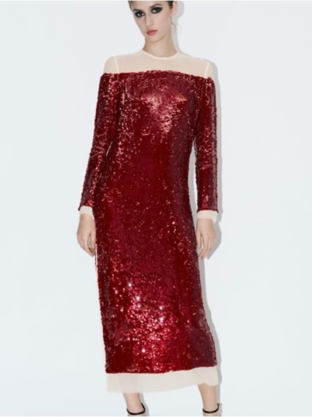 ZARA COLLECTION XS Red Sequin Mesh Bodice Top